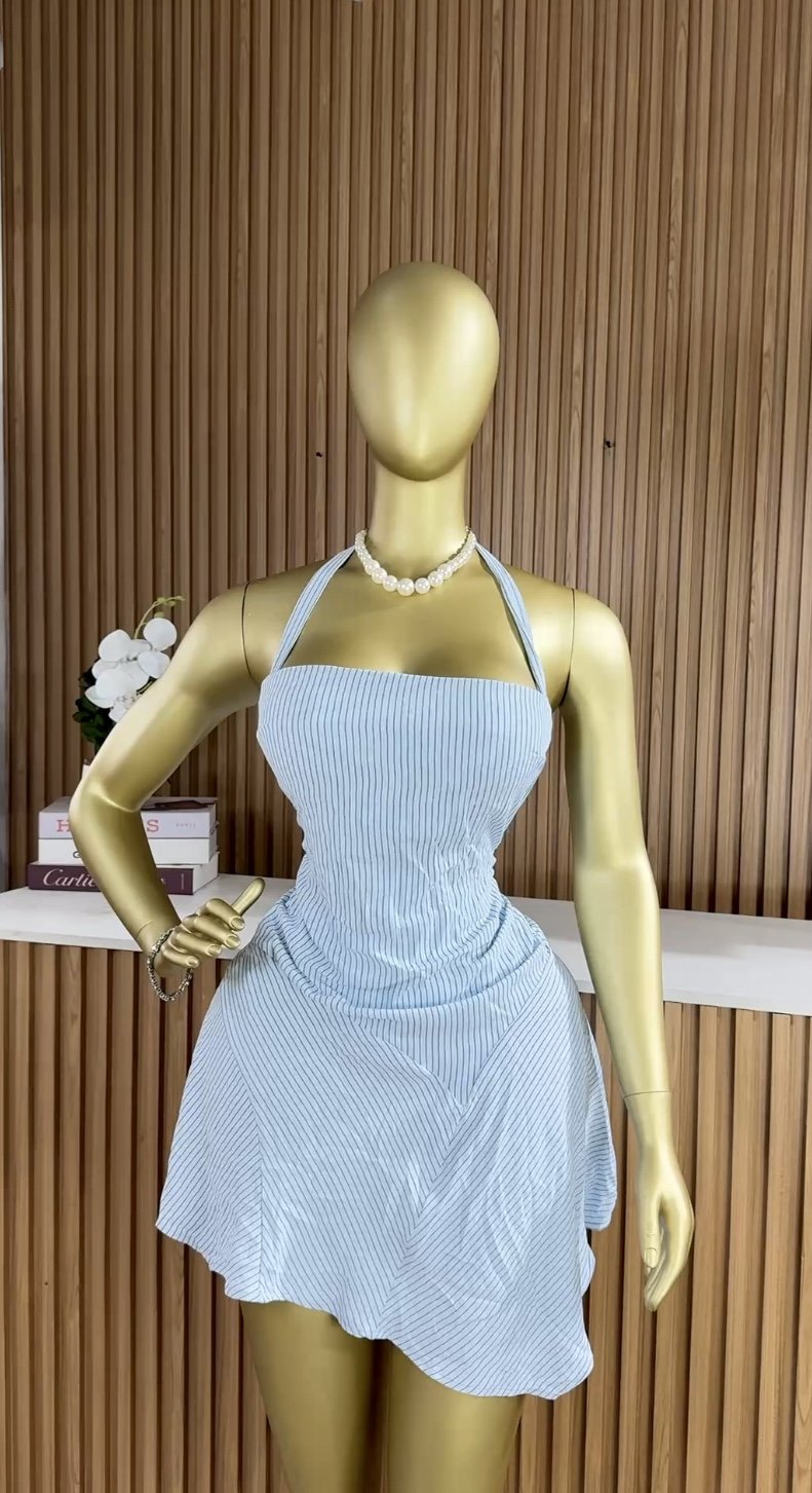 Blue&white pattern halter dress B410 (40D)