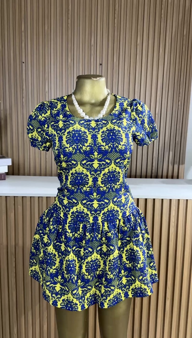 Blue&lemon floral dress B275 (40D)
