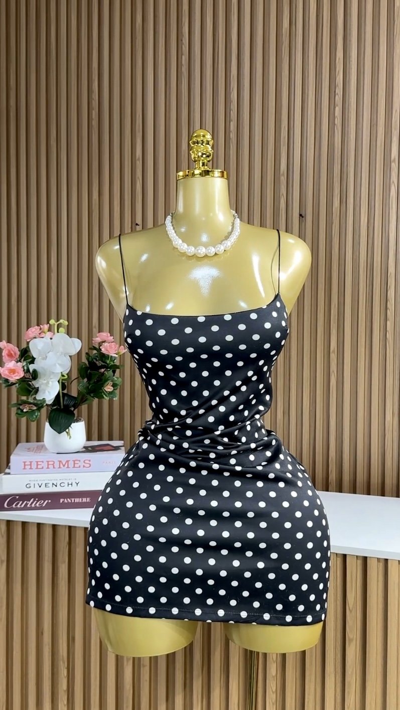 Black&white polka dot bodycon dress 262 (40D)